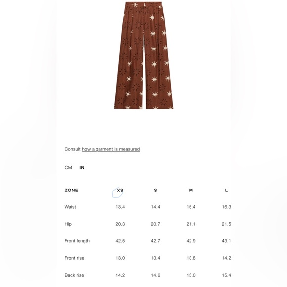 ZARA SUN PRINT BOHO LINEN BROWN WIDE LEG PANTS XS NWT - Picture 11 of 16